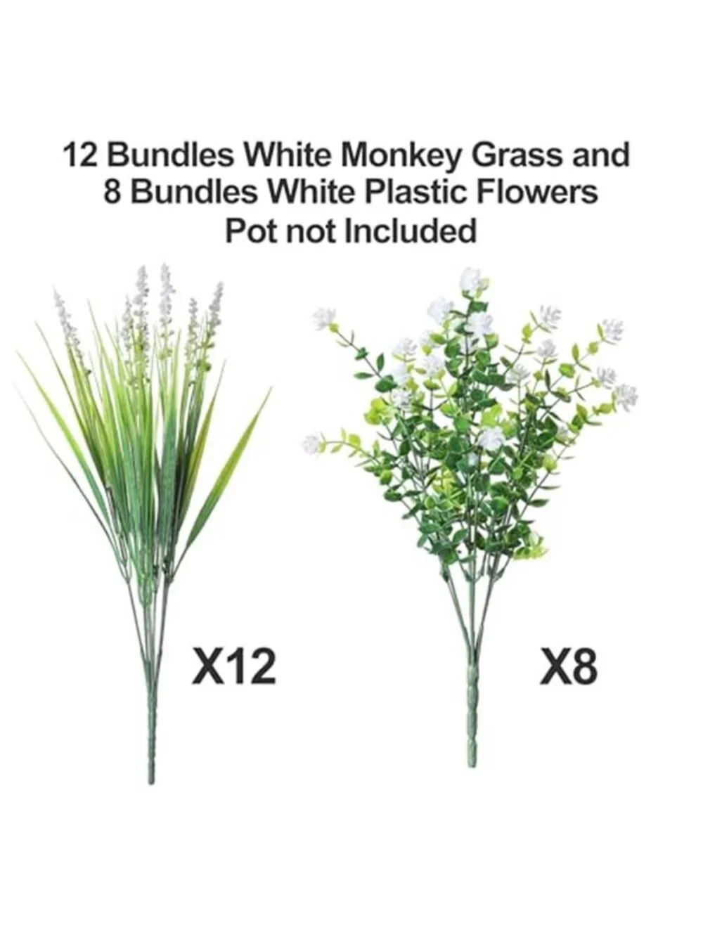 20 Bundles Fake White Flowers Monkey Grass Artificial Outdoor Faux Plants UV